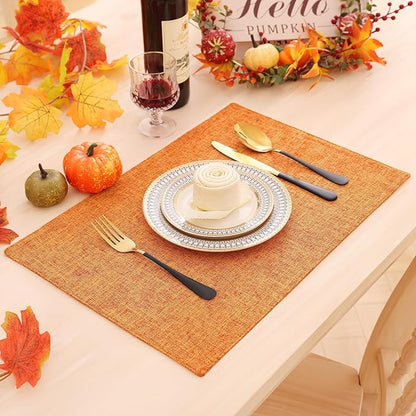 Homaxy Cloths Placemats for Dining Table Set of 6, Heat Resistant Washable Cotton Linen Blend Table Mats, Ideal for Kitchen Party Dining Decoration, 13" x 19", Orange