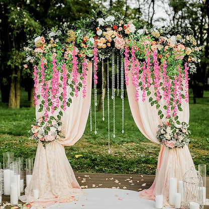 12 Pack Fuchsia Wisteria Hanging Flowers Garland, 3.77 Feet Artificial Flower Vines, Fake Wisteria, Artificial Vines Hanging Garland for Backdrop Outdoor Yard Garden Decor