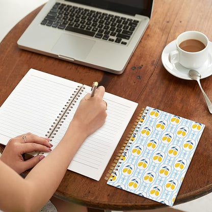VIIJJUE Lemon Notebook Journal Gifts, Blue and White Lemon Hardcover Spiral Journal 5.5x8.3 Inch