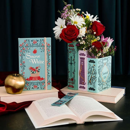 Steel Mill & Co Original Triple Book-Shaped Decorative Vase, Tiered Ceramic Bookshelf Decor, Unique Flower Holder for Book Lovers, Grimm's Fairy Tales