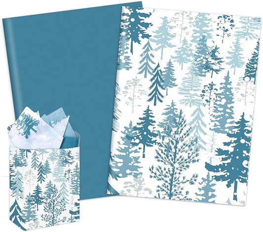 Whaline 100 Sheets Christmas Tissue Paper Blue Xmas Tree Gift Wrapping Paper Decorative Art Paper for Winter Home Party DIY Crafts Supplies, 14 x 20 Inch
