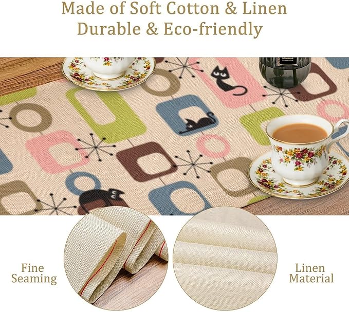 Mid Century Modern Black Cat Table Runner,Table Runners for Kitchen Dining Modern Tables Decor Decoration for Kitchen Family Dinner Table Holiday Party Farmhouse 13 x 108 Inch Pink