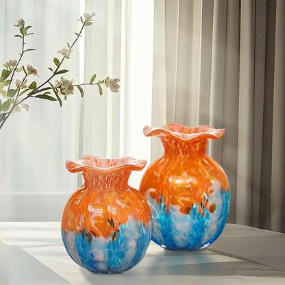 Luxury Lane Hand Blown Confetti Art Glass Bubble Bud Flower Vase for Home Decor 8 inch Tall Centerpiece Table Decoration