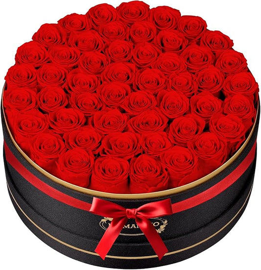50 Preserved Roses in a Gift Box for Her - Forever Flowers for Delivery, Eternal Rose Mothers Gifts for Mom, Wife Anniversary Birthday Gifts for Women, Red