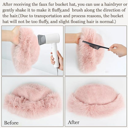 Fuzzy Bucket Hats for Woman Fur Winter Hat Fluffy Warmer Fisherman Cap