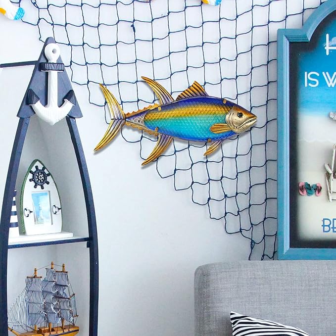 LIFFY Metal Fish Wall Decor Fish Metal Wall Art Hanging Outdoor Wall Art for Outdoor Ocean Beach Sea Pool Decor