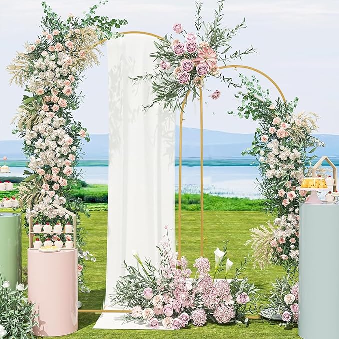 Wedding Arch Backdrop Stand,6.6FT,6FT Wedding Arch Frame for Party Gold Metal Arch Stand Set of 2 for Wedding Ceremony Baby Shower Graduation Decoration