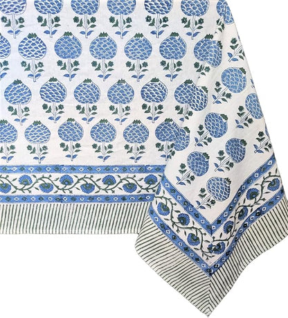 ATOSII Roma Blue 100% Cotton Boho Rectangle Fall Tablecloth, Handblock Floral Print Table Cloth Linen for Kitchen Dining I Parties, Outdoors, Weddings, Christmas, Thanksgiving Decor 60 X 90 Inches