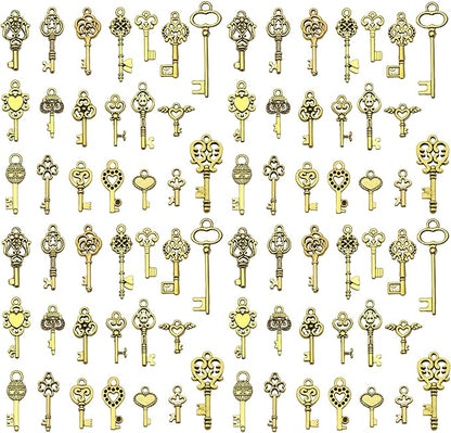 WOCRAFT 60pcs Antique Gold Small Key Bracelet Charms for Jewelry Making Sets DIY Necklace Bracelet Keychain Crafting Charms Kit Craft Supplies (SN923)