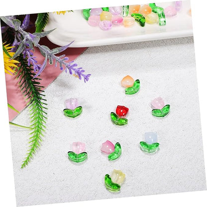 NUOBESTY 80Pcs Tulip Flower Glass Beads Kit Colorful Translucent Crystals for DIY Jewelry Making Bracelets Earrings Charms Craft Accessories