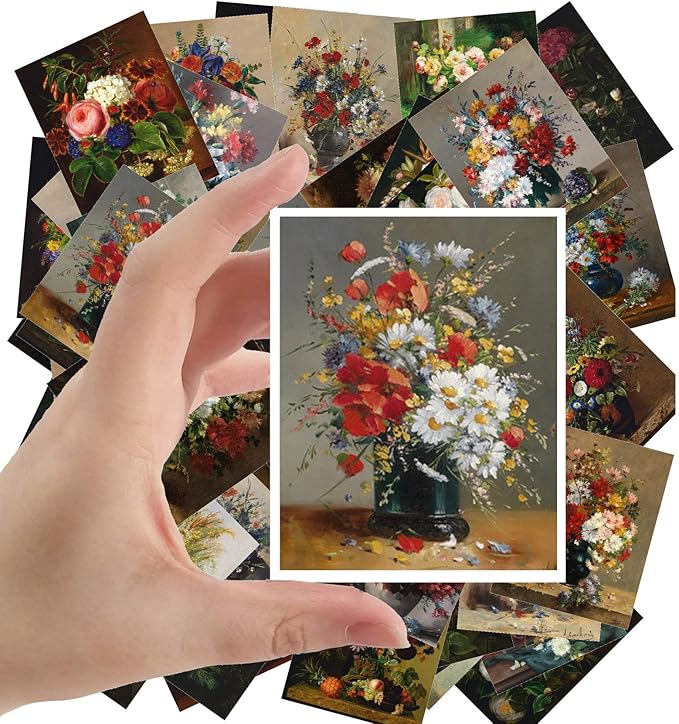 Large Stickers (24pcs 2.5"x3.5") Wild Flowers Garden Still Life Antique Museum Painting Art by Johann Laurentz Jensen Retro Poster Reprint