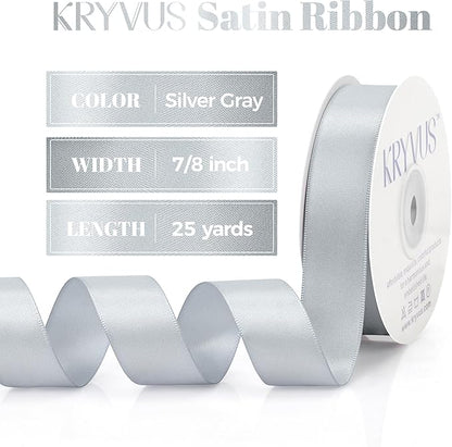 Silver Gray Satin Ribbon, Double Faced 7/8 Inch X 25 Yards Silver Gray Ribbon, Premium Satin Ribbon for Gift Wrapping, Crafts, Hair Bow Making, Sewing, Flower Bouquet, Wedding Party Decor