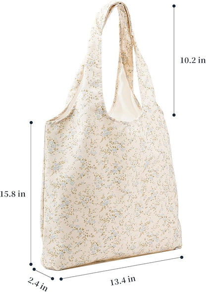 Canvas Tote Bag, Large Capacity Shoulder Bag with Inner Pockets, Foldable Shopping Bag