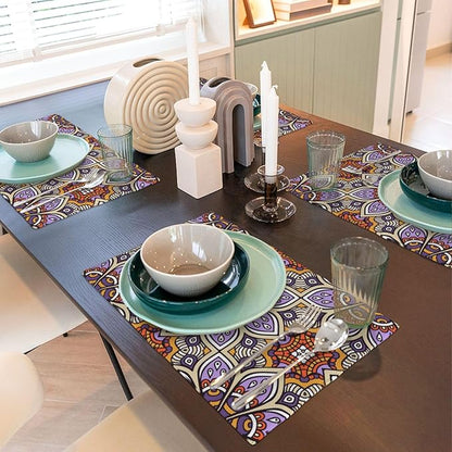 Placemats 4 pcs Mandala Double-Layer Imitation Linen Place Mats Non-Slip Heat-Resistant Tablemats for Home Restaurant Hotel 18×12 Inch