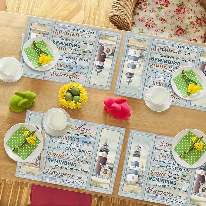 Lighthouse Placemats Set of 4 Nautical Lighthouse Table Mats Washable Place Mats for Home Party Indoor Kitchen Dining Table Decoration 12x18 Inch