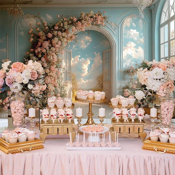 Baocicco 5x3ft Floral Wall Photography Background Romantic Style Arch Door Oil Painting Flowers Photo Background for Women Wedding Party Banner Supplies Girls Birthday Decorations Photoshoot Studio