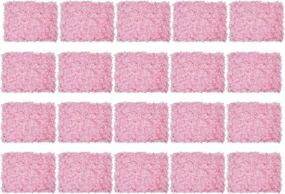 16"x 24" Artificial Flower Wall Panels,Flower Wall Mat Silk Flower Panels for Outdoor Garden Backyard Fence Fence Privacy Screen and Indoor Wall Decor(20Pcs Light Pink)
