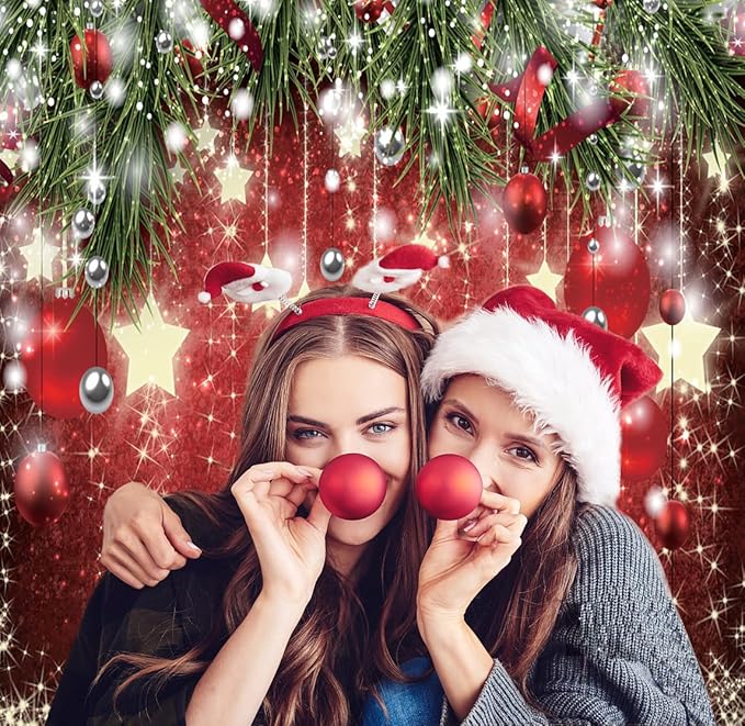 SJOLOON Christmas Backdrops Red Ball Theme Background Shining Stars Background New Year Backdrop for Christmas Party Decoration Banner Photo Shoot 12364 (10x10FT)