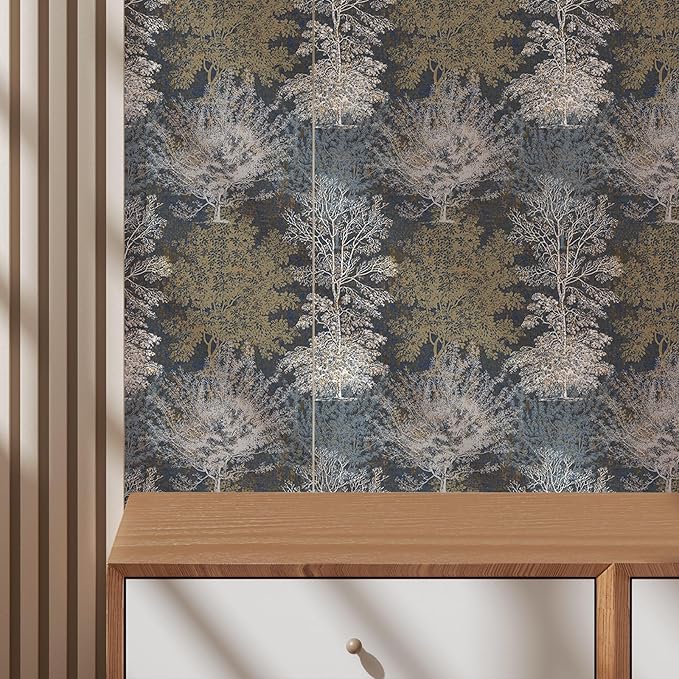 Vintage Forest Peel and Stick Wallpaper - Hand Drawn Tree Mural for Bathroom, Bedroom Walls, Cabinets, Shelves - 17.71"*236.2