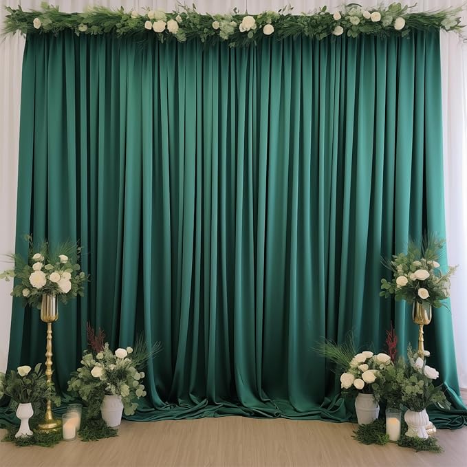 Hunter Green Backdrop Curtain-Wrinkle-Free Polyester Fabric Green Photography Curtains for Wedding Party Photo Background Decorations- 32 X10FT (Hunter Green)