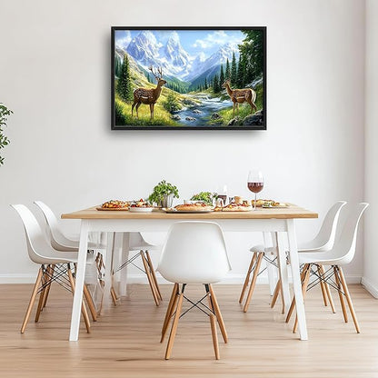 Mountain Forests Deer Large Wall Art Framed Farmhouse Wall Decor for Living Room Rustic Elk Pictures Oversized Canvas Print Painting Modern Extra Large Framed Artwork for Bedroom Office 36"x24"