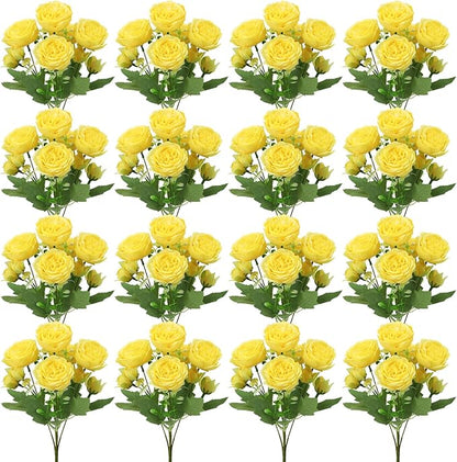 16 Pack Yellow Peonies Artificial Flowers, Fake Silk Hydrangea Bouquet for Bridal Wedding Home Table Decor Reusable Dining Opening Ceremony Birthday Arrangement Faux Floral