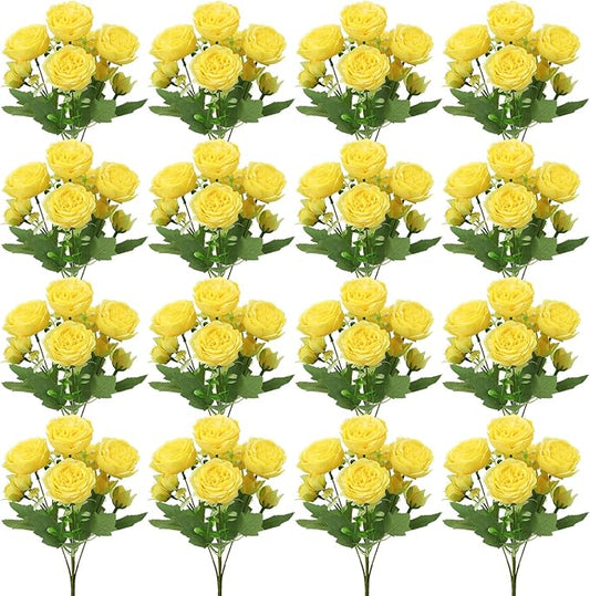 16 Pack Yellow Peonies Artificial Flowers, Fake Silk Hydrangea Bouquet for Bridal Wedding Home Table Decor Reusable Dining Opening Ceremony Birthday Arrangement Faux Floral