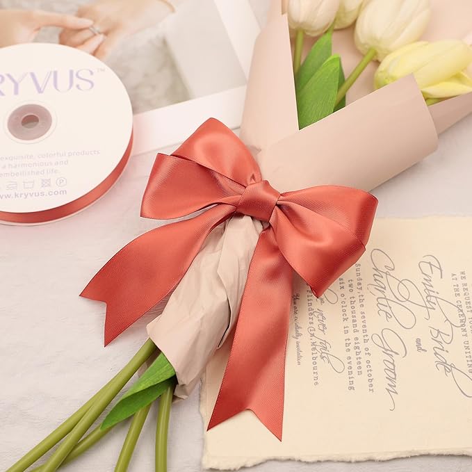 Copper Satin Ribbon, Double Faced 1-1/2 Inch X 25 Yards Copper Ribbon, Premium Satin Ribbon for Gift Wrapping, Crafts, Hair Bow Making, Sewing, Flower Bouquet, Wedding Party Decor
