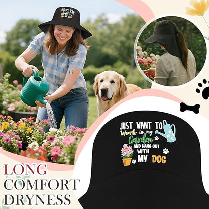 Garden Hats for Women Gardener Gifts Sun Protection Wide Brim Embroidered Hat with Neck Flap for Christmas Birthday