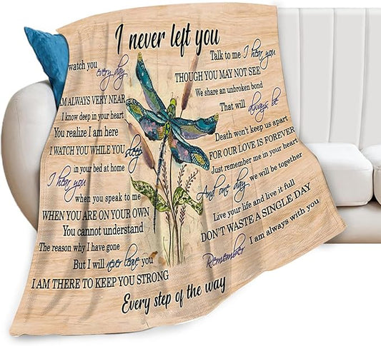 Dragonfly Blanket Memorial Sympathy Gifts for Girls Women Loved One I Never Left You Throw Blanket for Kids Adults Soft Warm Cozy Fleece Blanket for Couch Sofa Bed 60"x80"