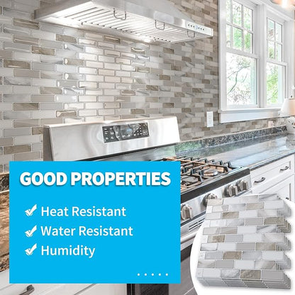 Art3d 10-Sheet Peel and Stick Backsplash Tile for Kitchen - 12”×12” Stick on Wall Tile for Kitchen Bathroom Countertop Living Room, Beige & White