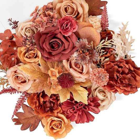 TINGE TIME Silk Fake Flowers Combo, Fake Foam Roses with Stems for DIY Wedding Bouquets Centerpieces Baby Shower Party Home Decorations(Terracotta)