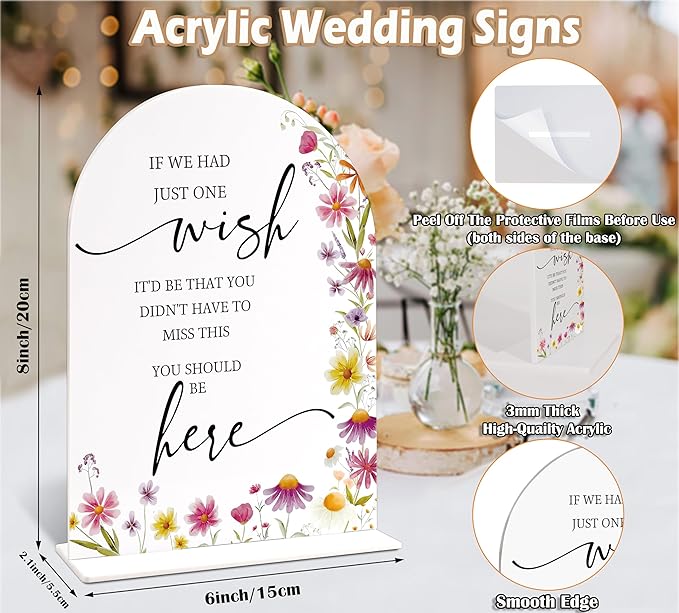 You Should Be Here Wedding Memorial Table Sign, Wild Flower Arch Acrylic Wedding Signs for Reception, Love Is In Bloom Bridal Shower Floral Engagement Party Decorations, 6x8 Inch