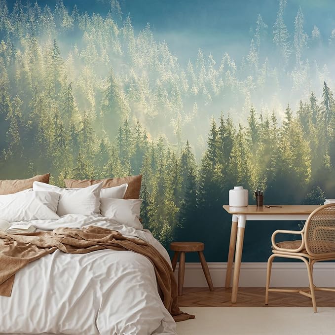 PYFFYP- Green Forest and Mountains Wallpaper Wall murals for Living Room(Not Peel and Stick)
