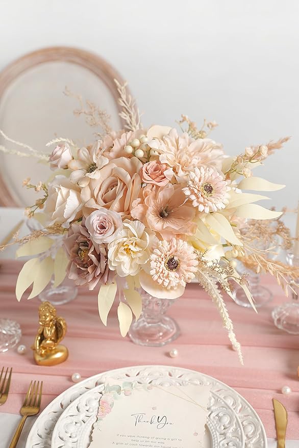 Artificial Flowers Nude Color Box Set for DIY Bridal Bouquets Wedding Shower Decorations Fake Floral Arrangements for Party Table Centerpieces Home Decor Indoor Outdoor