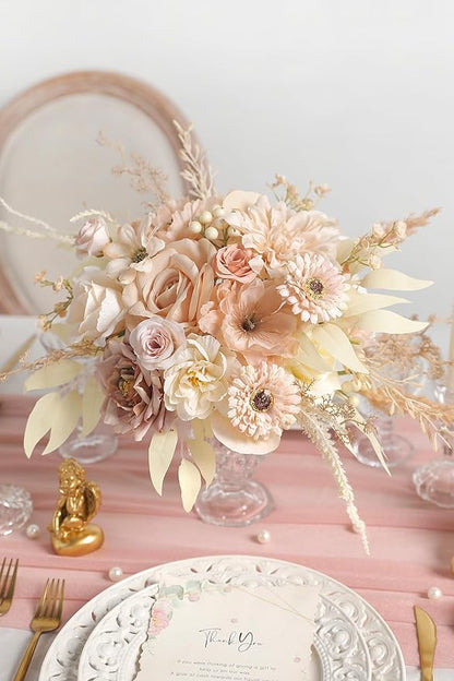 Artificial Flowers Nude Color Box Set for DIY Bridal Bouquets Wedding Shower Decorations Fake Floral Arrangements for Party Table Centerpieces Home Decor Indoor Outdoor