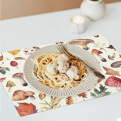 Mushroom Botanical Placemats Set of 4 Mushroom Plants Place Mats Botanic Waterproof Washable Table Mats Kitchen Dining Decoration 4 PCS