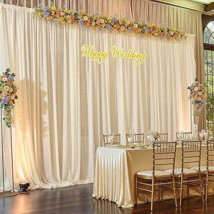 10ft x 10ft Champagne Backdrop Curtains, Wrinkle-Free Sheer Chiffon Fabric Photo Backdrop Drapes for Wedding Arch Party Ceremony Stage Photography Decorations
