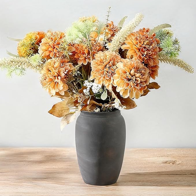 Terracotta Rustic Vase, Farmhouse Decorative Vase Boho Decor, Ceramic Christmas Vases for Home Decor, Table, Living Room, Shelf Decoration, 8.2 Inch