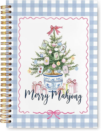 VIIJJUE Merry Mahjong Chinoiserie Christmas Tree Notebook Journal, Blue and White Christmas Journal, Xmas Checkered Holiday Hardcover Spiral Notebooks, 5.5x8.3 Inch