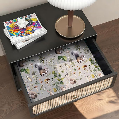 Whimsical Peel and Stick Floral Animal Wallpaper Squirrel Rabbit Removable Botanical Leaf 17.7" x 236.22" Wall Paper Watercolor Self Adhesive Contact Paper for Classroom Bedroom laundry room bathroom