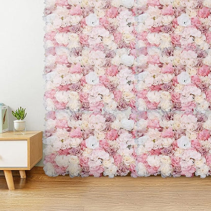 15.74"x 23.62" Artificial Flower Wall Panels,Flower Wall Mat Silk Flower Panels for Outdoor Garden Backyard Fence Fence Privacy Screen and Indoor Wall Decor (12Pcs Pink+White)