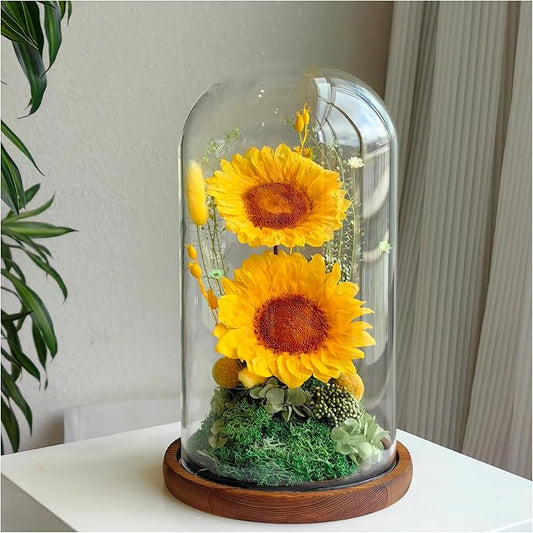 Flowers for Delivery - Forever Flowers Sunflower in Glass Dome with LED Lights, Large Size Preserved Sunflower Gifts for Women, Mom, Wife, Friend -Birthday, Valentine's Day Gift (Sunflower)