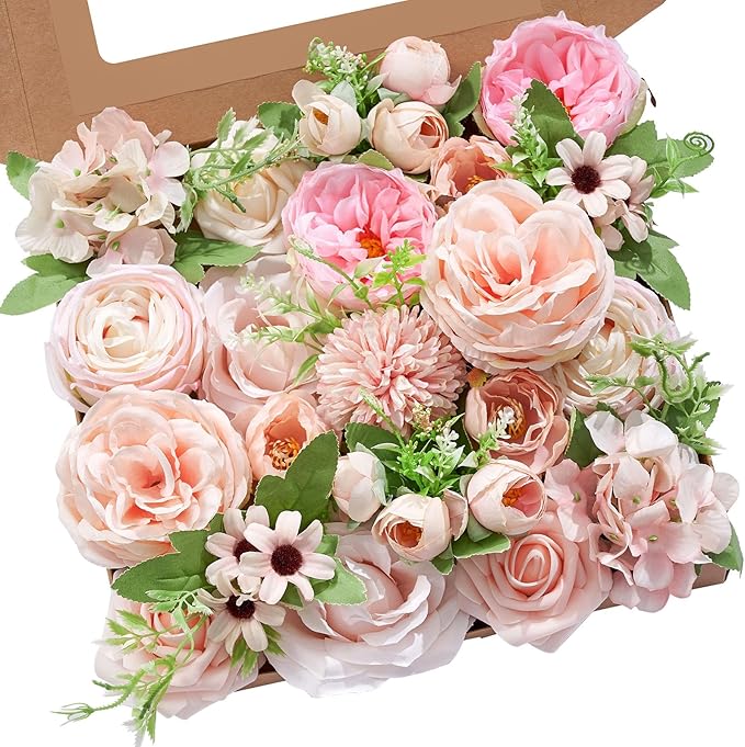 Serwalin Artificial Flowers Pink Flowers Fake Silk Flowers Wedding Cake Flowers for Wedding Bouquets Table Centerpieces Spring Decor Party Baby Shower Decoration
