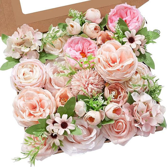 Serwalin Artificial Flowers Pink Flowers Fake Silk Flowers Wedding Cake Flowers for Wedding Bouquets Table Centerpieces Spring Decor Party Baby Shower Decoration