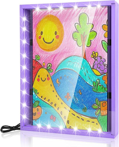 Shadow Box with LED Light Dried Flowers Changeable Artwork Photos Display & Storage Frame Wall-mounted & Tabletop Display Shadow Box(Lilac)