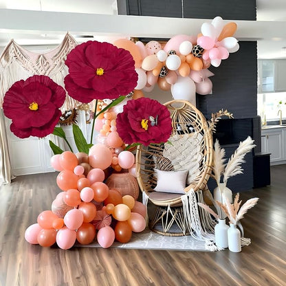 5.8 Ft Giant Artificial Flowers,Large Paper Flower,Huge Poppy Flowers Decoration for Wedding,Hotel,Office,Window Display and Home Farmhouse Decor(Wine)