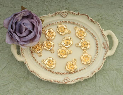 30 Pcs Rose Charms Vintage 1.6 X 1.2 X 0.4 CM Chic Flower Pendants for DIY Jewelry Making Kits Necklace Bracelets Earring Keychain Accessories