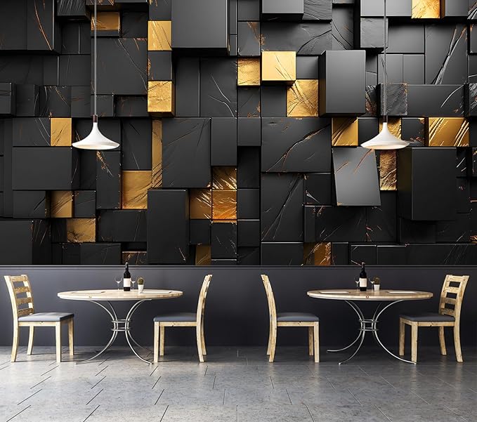 Black Gold Geometric Wallpaper Peel and Stick 3D Large Self Adhesive Wall Mural for Living Room 157"x108"