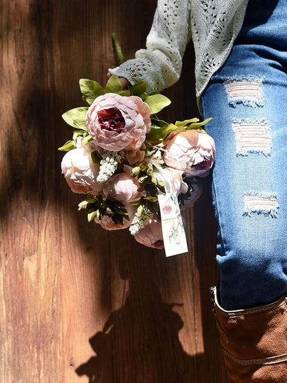FiveSeasonStuff Vintage Artificial Peonies Silk Peony Flowers and Hydrangeas for Wedding Bridal Home Décor – Beautiful Floral Centerpiece Arrangement Decoration with 2 Bouquets (Rosy Pale Pink)